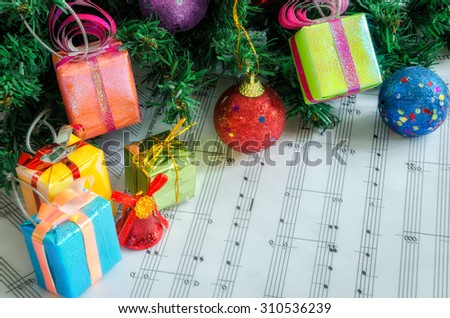 gift box for Christmas tree decorations with Music notes