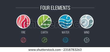 Four elements harmony astrology ecology fire water wind earth icons set vector logo