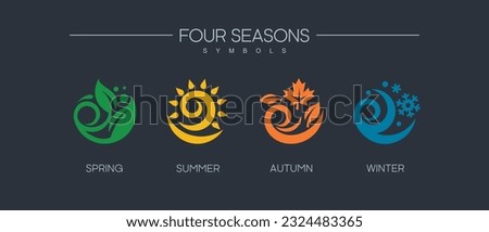 Four seasons spring summer autumn winter snow leaf sun nature ecology calendar icon set vector logo