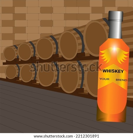 Rows of barrels with alcohol.Old whiskey in barrels