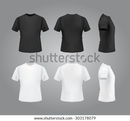 T-shirt template set, front, side, back view mockup. Vector eps 10 illustration.