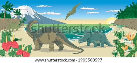 children's wallpaper with dinosaurs and pterodactyls Photo stock © 