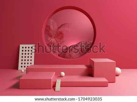 Abstract Red Pink blank display products with tropic background, 3d illustration Stock foto © 