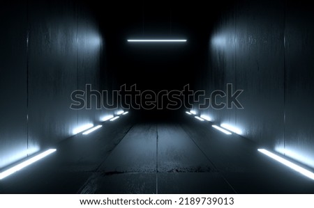 Modern Dark Sci Fi Futuristic Corridor Passage Hallway Tunnel Neon Light 3d Rendering Photo stock © 