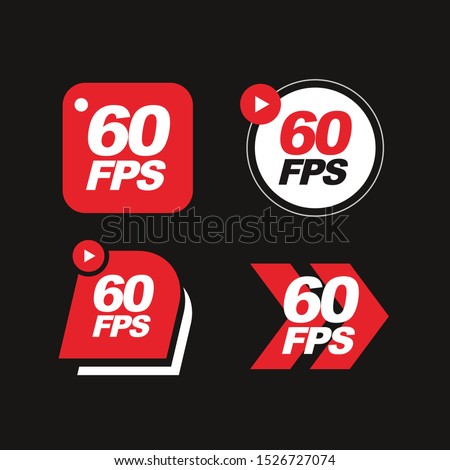 60 fps frame per second video play button icon flat simple red and white