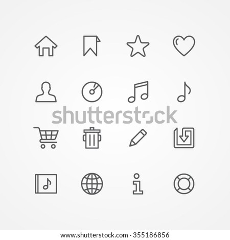 thin music icon set collection