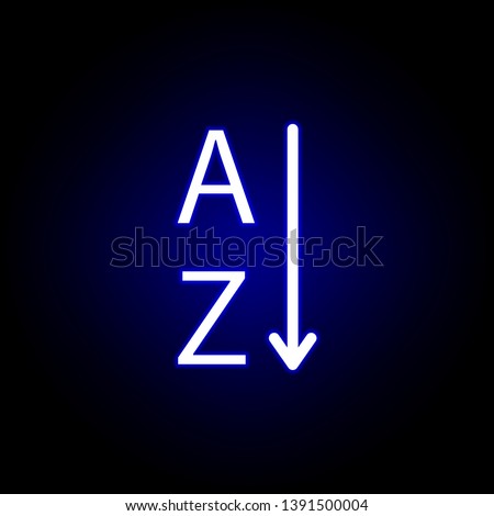 sort text , word A and Z icon in neon style. Can be used for web, logo, mobile app, UI, UX