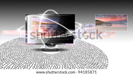 LCD monitor isolated with picture on screen