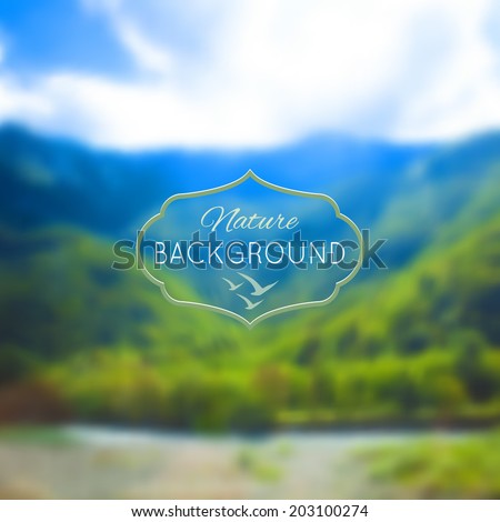 Blurred nature unfocused background. Mountains, forest and lake. Vector illustration.