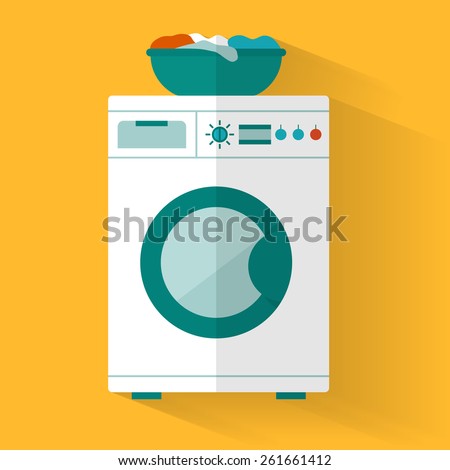 Washing machine with basket. Flat style vector illustration.