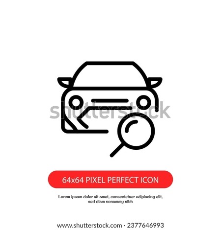 car search outline icon pixel perfect. Looking for car selling icon, magnifying glass search car, vector logo illustration