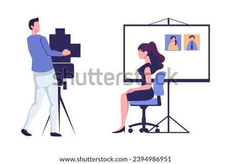 urgent photo for documents in the studio, a mirror lens with a flash, professional photo shooting flat vector