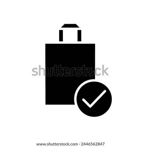 shoping bag checkmark solid black icon thin lines vector design good for website and mobile app
