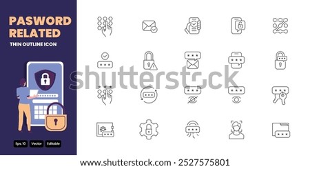 pasword related thin outline icon vector design good for web and mobile app