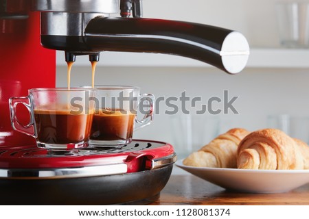 Similar – Image, Stock Photo Espresso runs from a portafilter coffee machine into an espresso cup