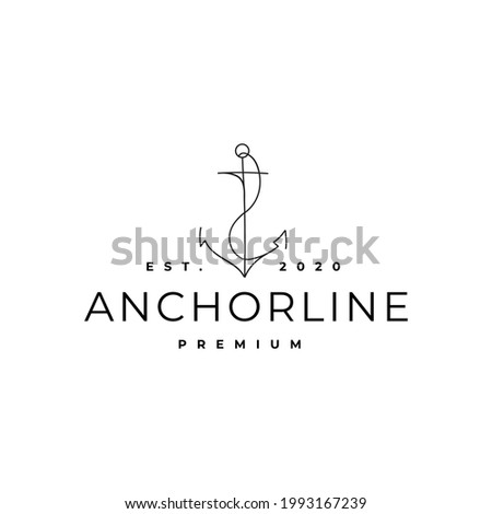 Simple Anchor Boat Ship Nautical Line Art Logo Vector Illustration Template Icon