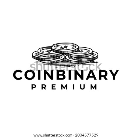 Coin Money Binary Investment Drawing Logo Vector Illustration Template Icon Design