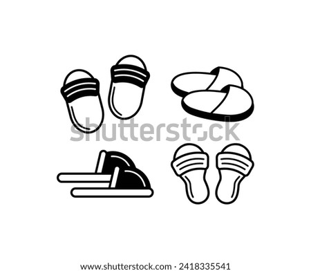 home slippers icon illustration of a pair of shoes set simple black white outline vector design isolated 