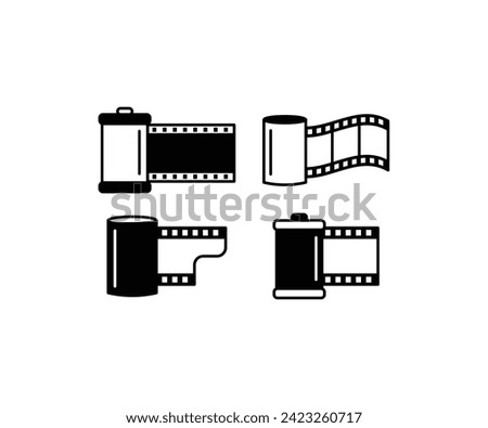 film roll with film strip icon vector design simple black white flat minimal style illustration collections set isolated