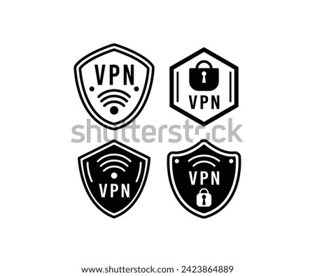 VPN lock icon of shields vector design simple black white illustration collections template on white background