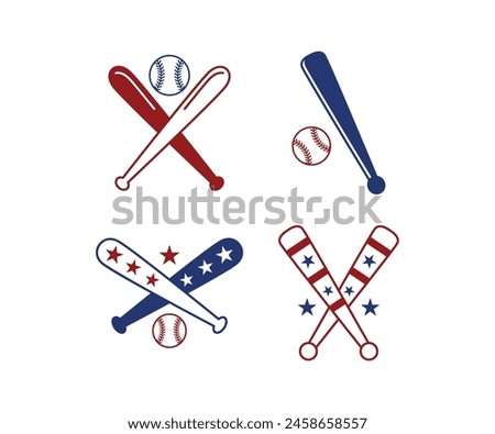 baseball stick with ball crossed combination with star vector icon design simple illustration collections sets