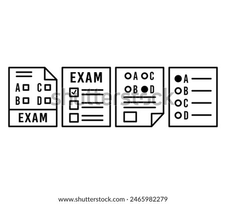 exam sheet document paper school icons vector design simple line black white symbol collections sets isolated