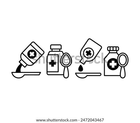 syrup bottle medicine pharmacist icons symbol vector design simple line black white flat illustration collections sets