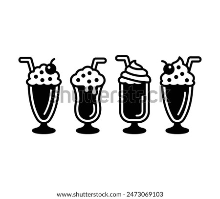 milkshake icons symbol vector design black white flat style illustration sets isolated