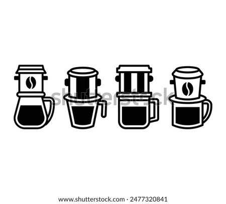 vietnam drip coffee drink cup icons vector design simple black white color illustration sets