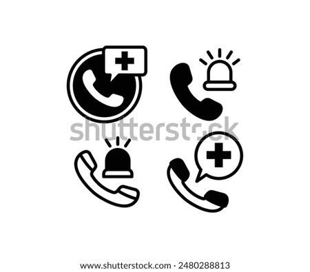 emergency call phone ambulance medical icons symbol sign vector design black white color modern illustration