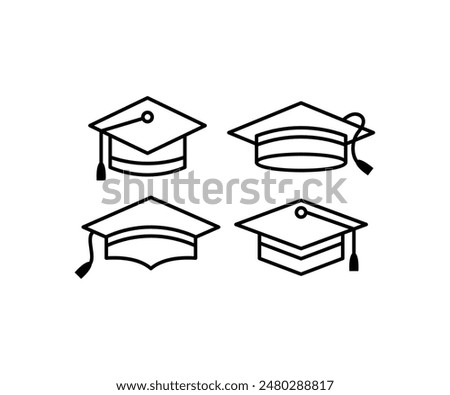 graduation cap education student icons symbol vector design simple line black white color modern illustration set