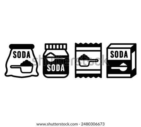 baking soda powder icons symbol vector design black white color illustration collection set