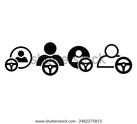 driver car steering wheel person profile icon symbol sign vector design black white color simple illustration collection set isolated