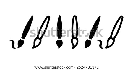 set of brush painting icon symbol sign vector design simple black white color illustration isolated