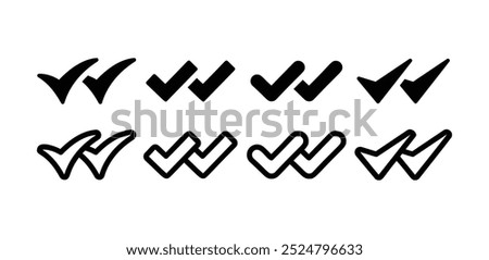 set of double check icon symbol sign vector design black white color simple outline fill black illustration isolated