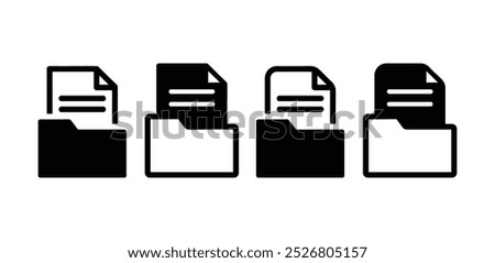 set of file folder with letter document data icon symbol sign vector design black white color modern illustration