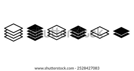 set of layers icon symbol sign vector design outline black fill illustration collection isolated