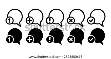 set of notification message icon symbol sign vector design black white color outline black fill illustration collection isolated