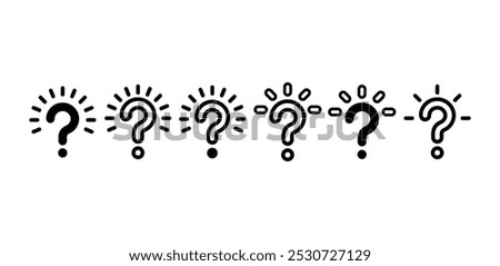 set of question mark with rays icon symbol sign vector design outline black fill black white color illustration collection isolated