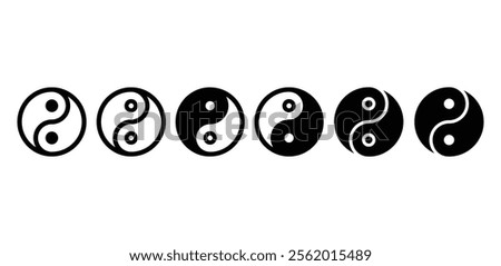 yin yang icon symbol sign vector design outline and black filled color illustration collection isolated