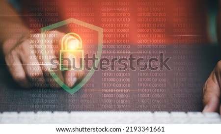 Similar – Image, Stock Photo Cyber security threat. Young woman using computer and coding. Internet and network security. Stealing private information. Person using technology to steal password and private data