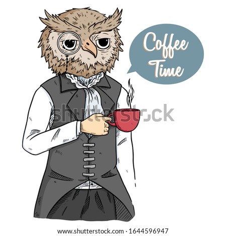 Similar – Man with owl head raises his finger