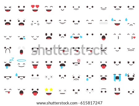 Set of 70 emojis faces and expressions on a modern flat style Foto stock © 