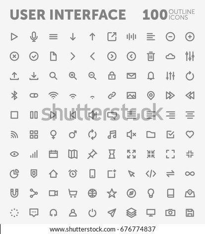 Pack of 100 outlined user interface icons for mobile and web