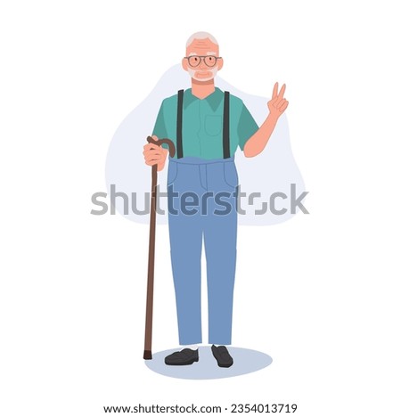 Positive Elderly Lifestyle concept. Happy Senior man Showing Peace Sign, Confident Smiling Elderly man.