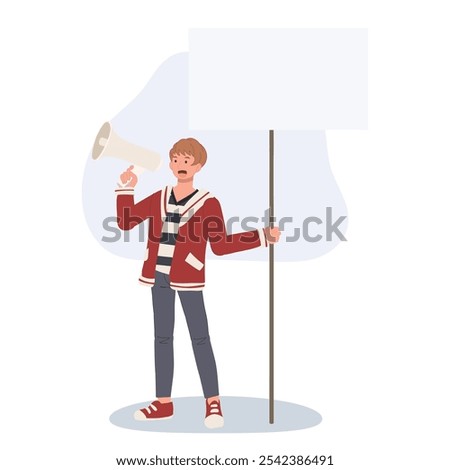 Man Holding Blank Sign with Megaphone. Concept for Communication, Social Issues, and Activism with Empty Space