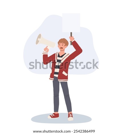 Man Holding Blank Sign with Megaphone. Concept for Communication, Social Issues, and Activism with Empty Space