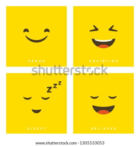 High quality vector cartoon set with proud, squinting, sleepy and relieved emoticons with Flat Design Style, social media reactions - Vector EPS10