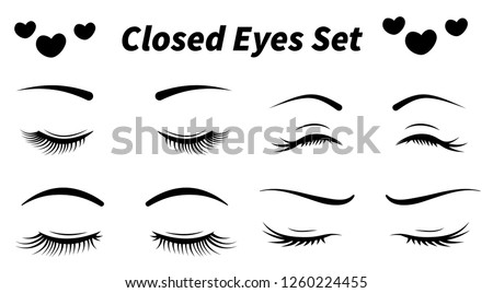 Beautiful closed eyes collection. Hand drawn eyes and brows. Vector illustration of eyes for beauty salon. Can be used for fashion. Isolated on white background icon, or logo design.