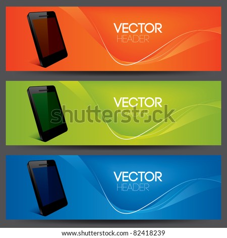 vector website headers, smart phone promotion banners